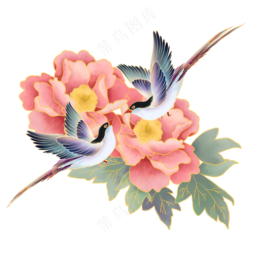 卡通漫画喜鹊比翼鸟