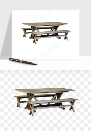 老式木桌木椅木凳png免抠