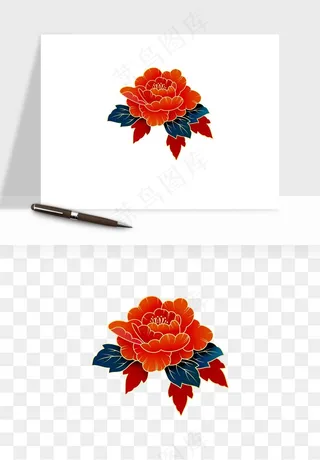手绘国潮牡丹花花卉图案png免抠