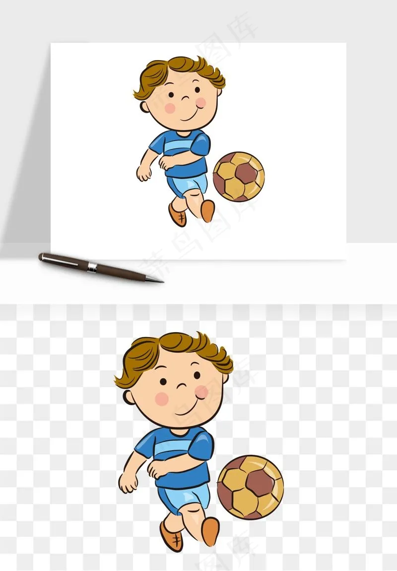 卡通踢足球男孩png免抠