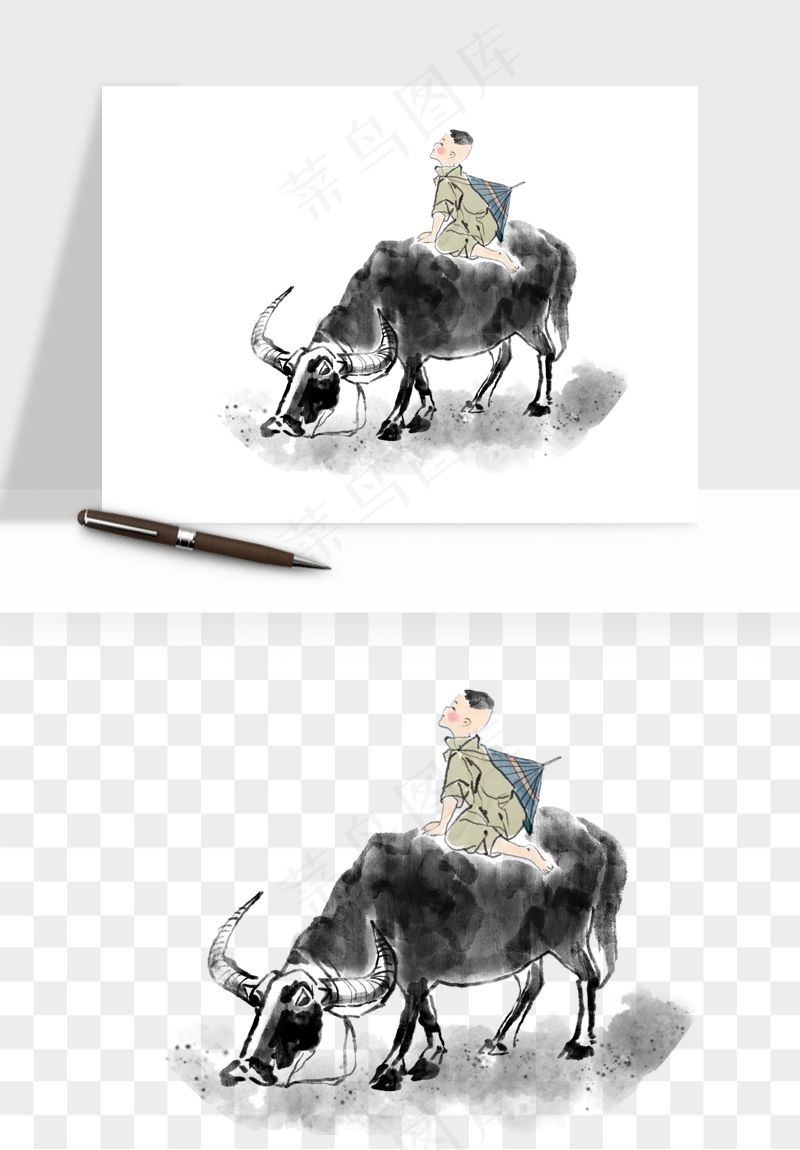 牧童放牛的孩子png免抠