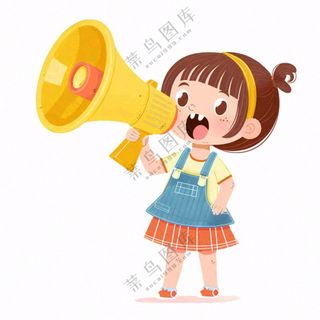 可爱女孩手握喇叭叫卖可爱卡通免抠