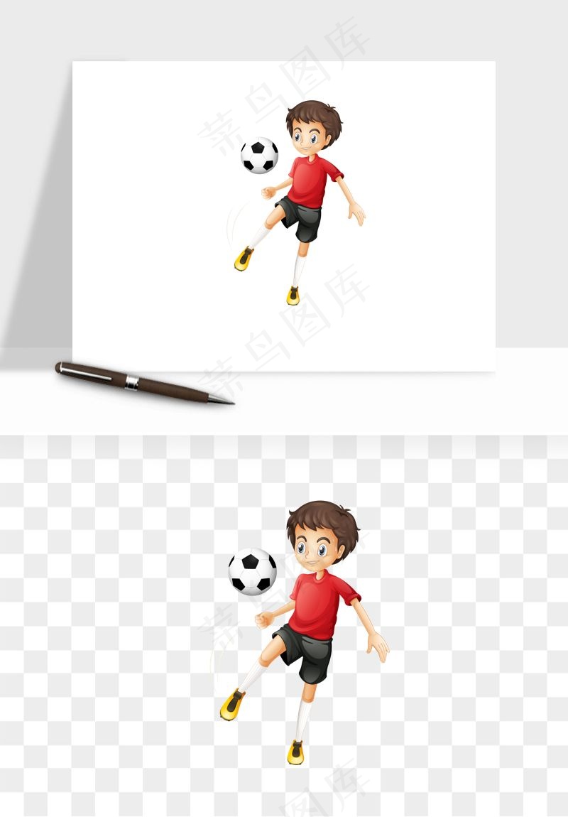 卡通踢足球男孩png免抠