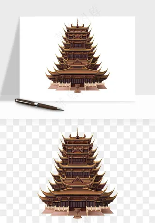 国潮风古建筑古楼古塔鼓楼psd,png免抠图