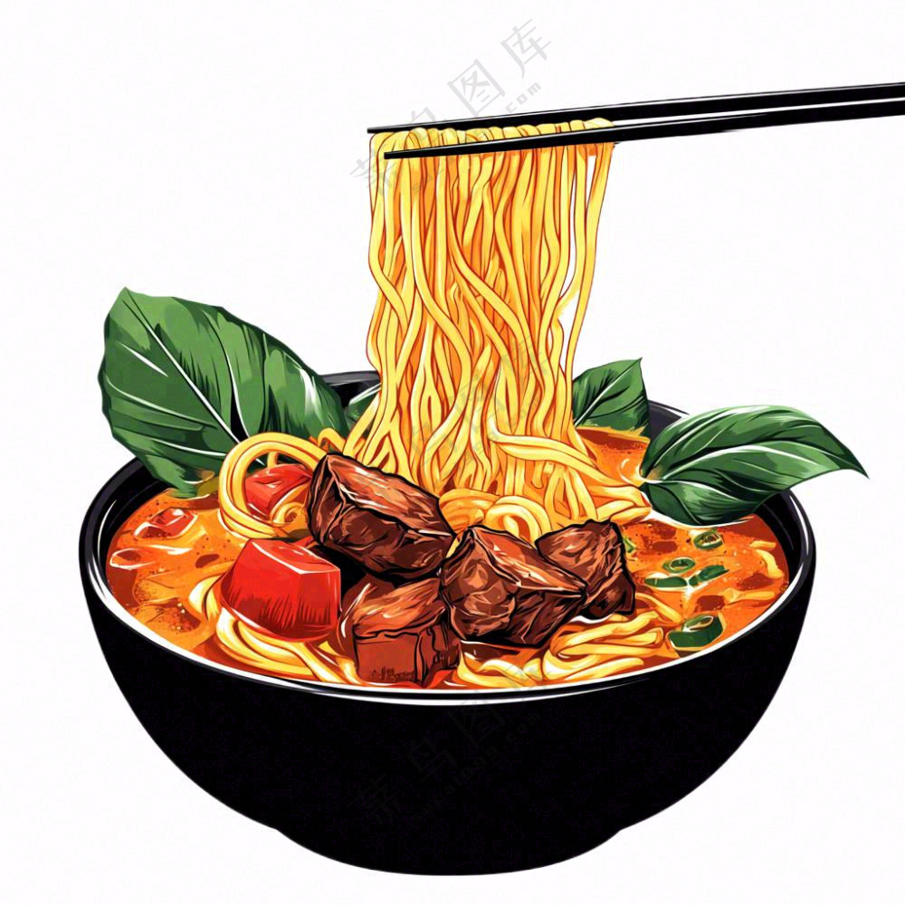 红烧牛肉面香辣美食插画免抠