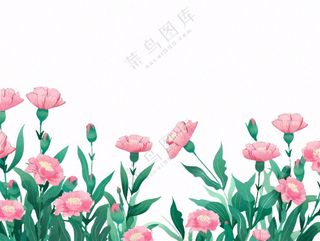 康乃馨鲜花花丛植物插画免抠