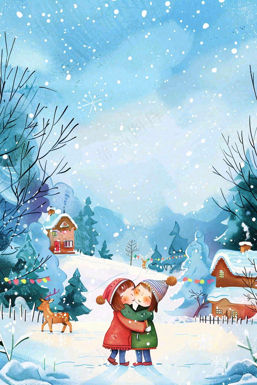 冬天白雪覆盖寒冷唯美雪景大寒插画背景