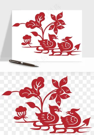 传统花鸟动物剪纸png免抠