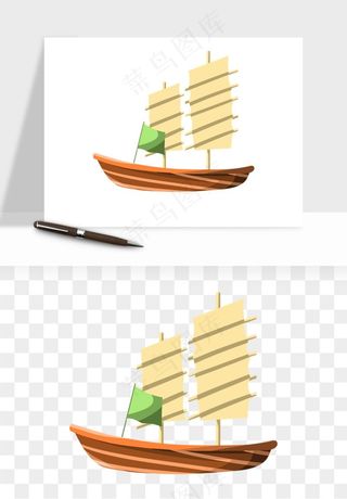 手绘航行帆船png免抠