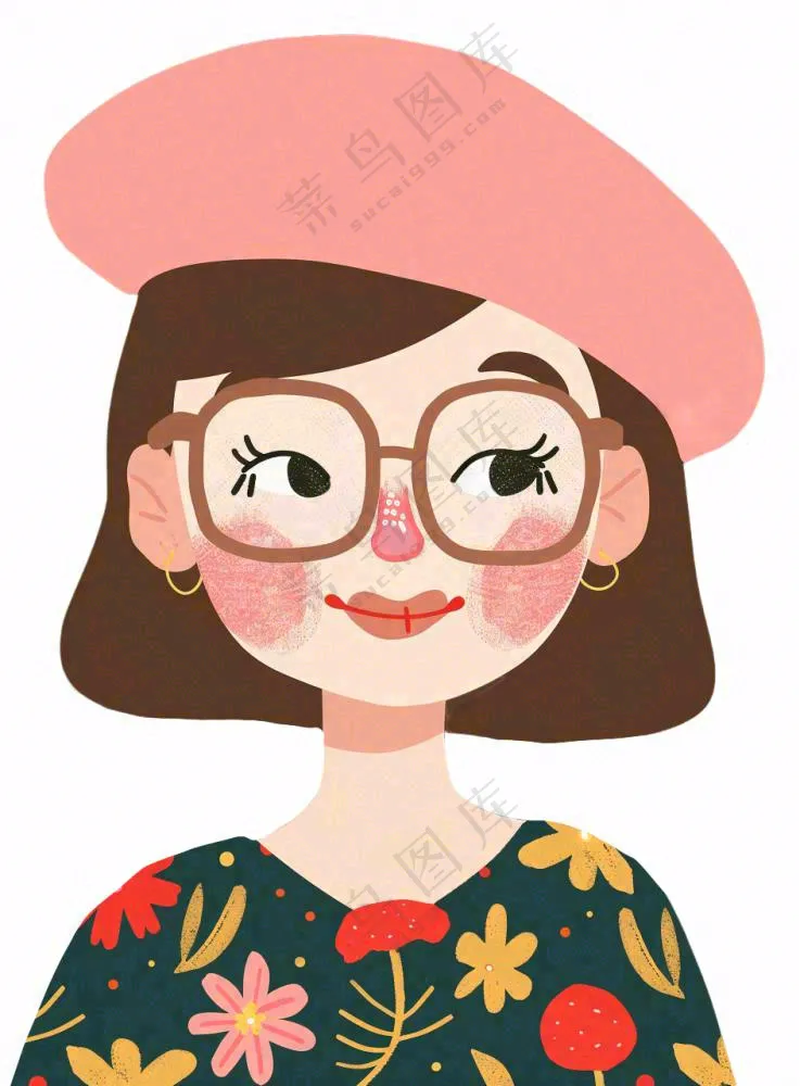 戴眼镜的可爱女孩精致人物卡通插画免抠