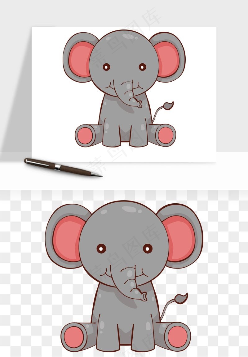 手绘大象小象png免抠