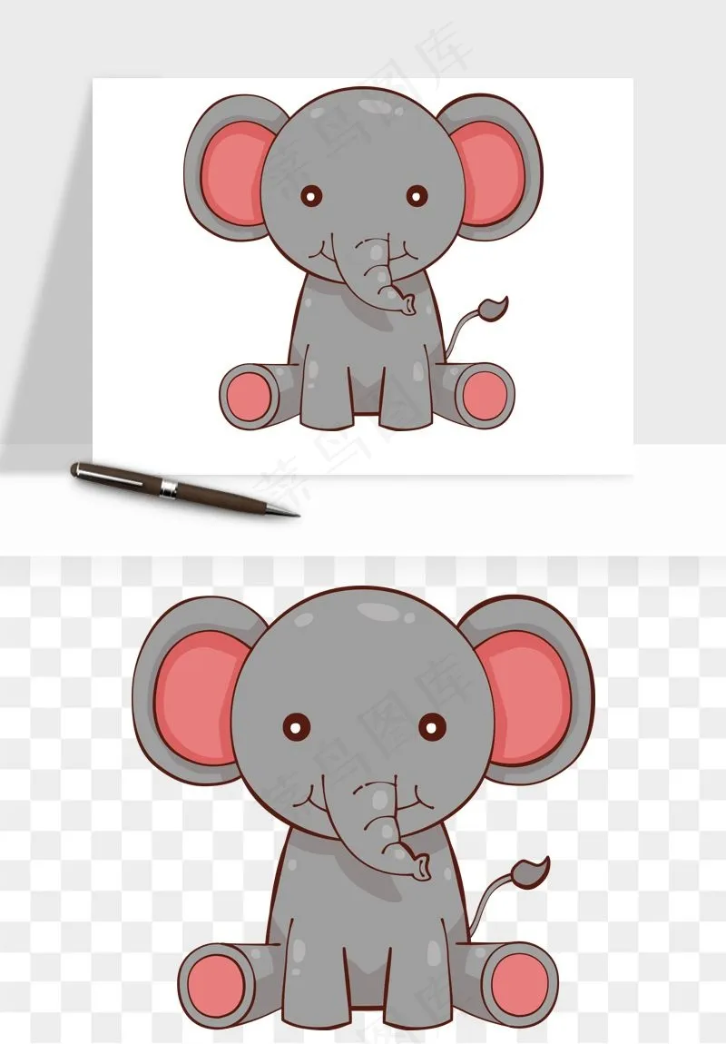 手绘大象小象png免抠