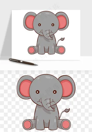 手绘大象小象png免抠
