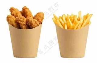 薯条鸡米花食物摄影图免抠