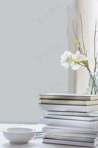 文静花瓶装饰书本阅读知识世界读书日摄影图