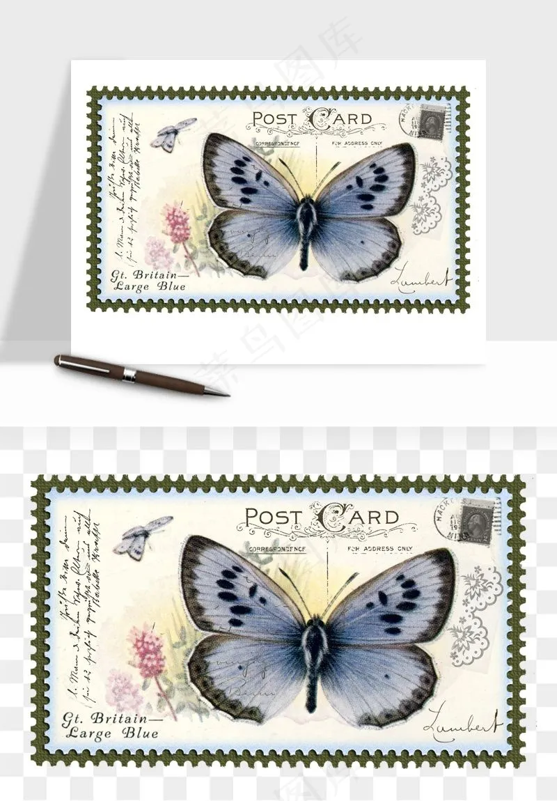 复古明信片信封png免抠