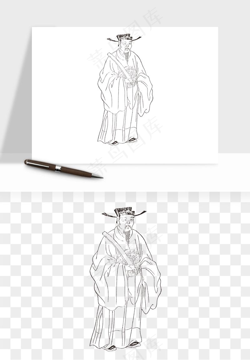 线描古代人物画像png免抠