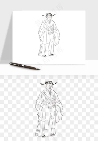 线描古代人物画像png免抠