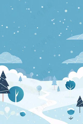 冬天白雪覆盖寒冷唯美雪景小寒插画背景