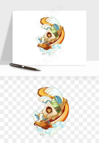 赛龙舟粽子船端午节png免抠