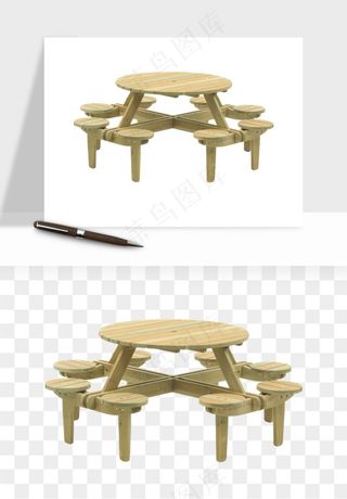 老式木桌木椅木凳png免抠