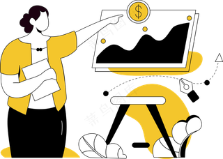 女生处理商务信息资料 黄色扁平商务插画