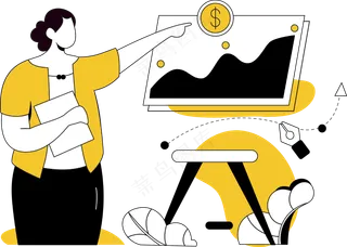 女生处理商务信息资料 黄色扁平商务插画