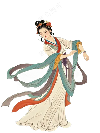 免抠中国画中国风舞蹈人物
