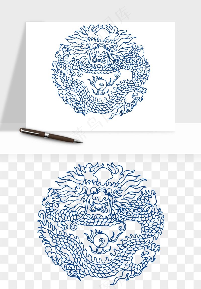 青花瓷花纹花卉图案png免抠