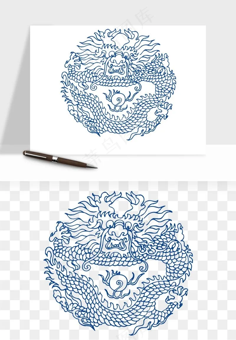 青花瓷花纹花卉图案png免抠