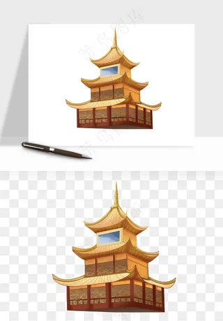 国潮高塔古塔楼建筑png免抠