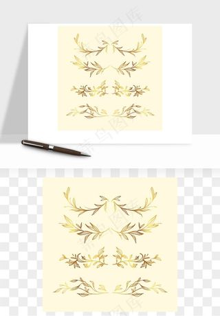 手绘金色叶子矢量png免抠