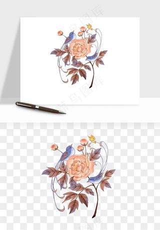 手绘国潮牡丹花花卉图案png免抠