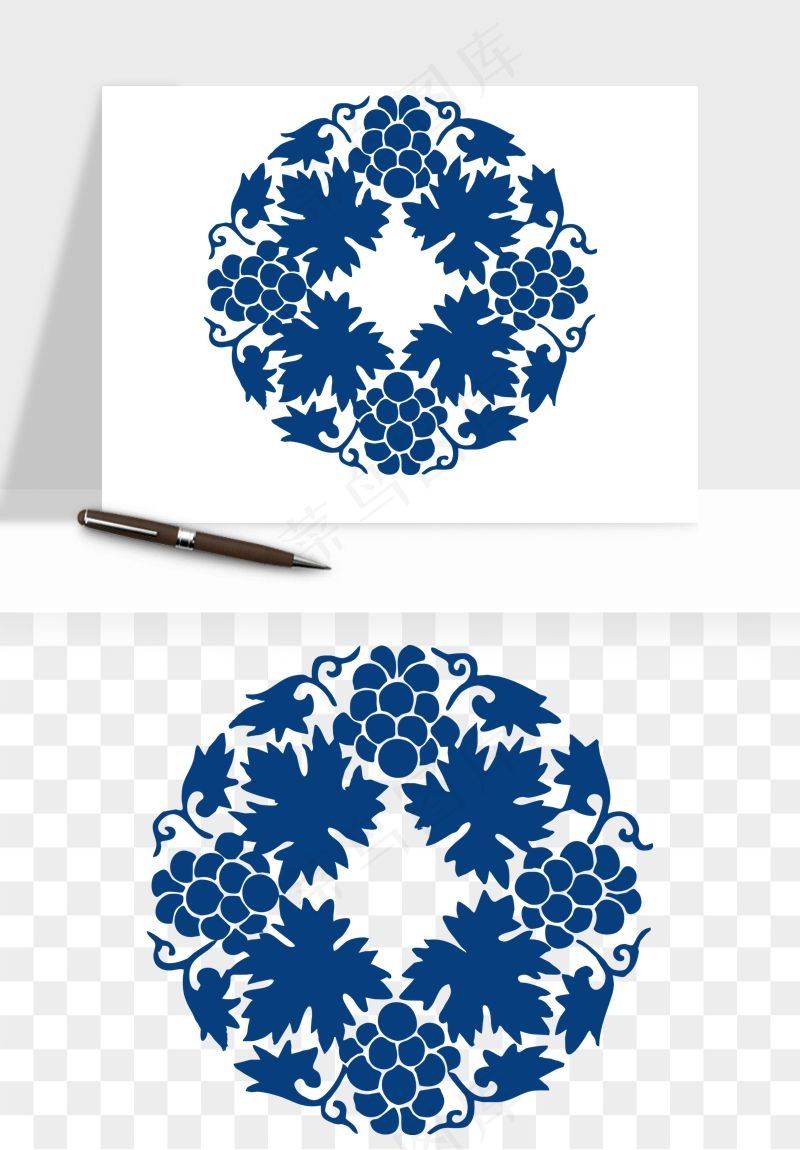 青花瓷花纹花卉图案png免抠
