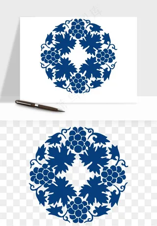 青花瓷花纹花卉图案png免抠