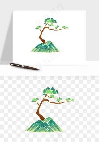 国潮松树松枝松叶png免抠