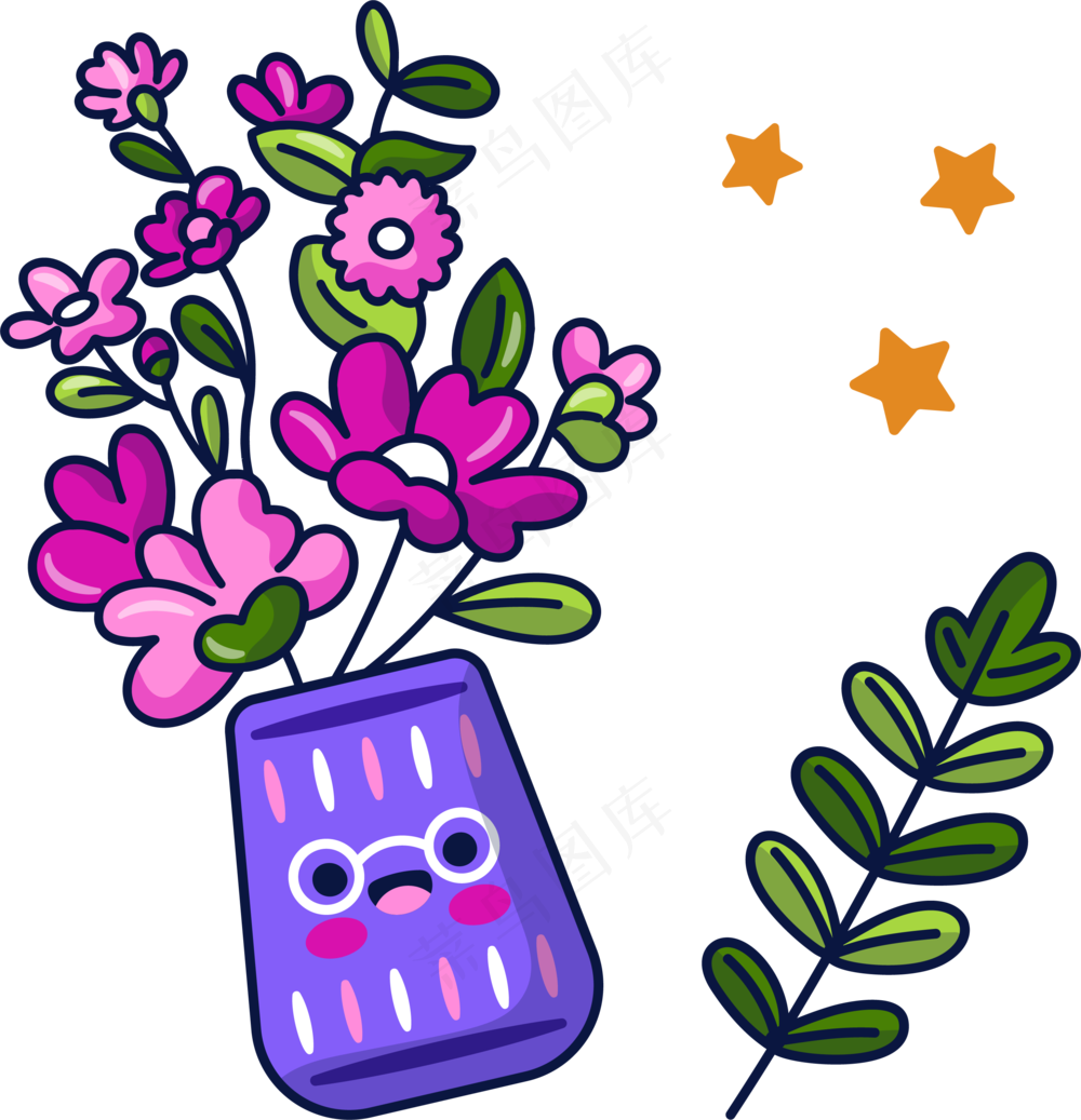 可爱鲜花盆栽 美式多巴胺插画 免抠透明底