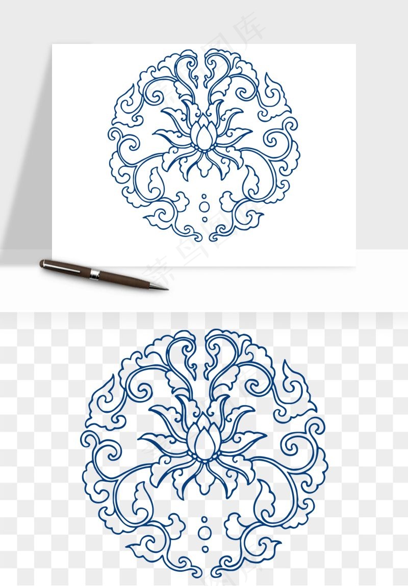 青花瓷花纹花卉图案png免抠