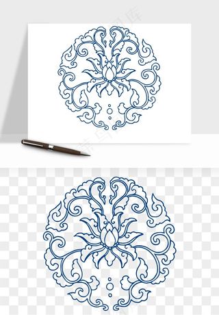 青花瓷花纹花卉图案png免抠