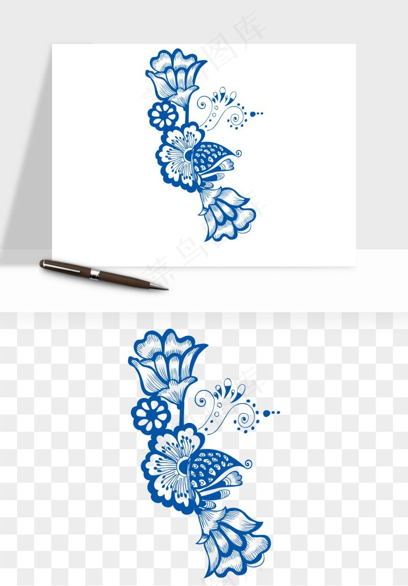 青花瓷花纹花卉图案png免抠