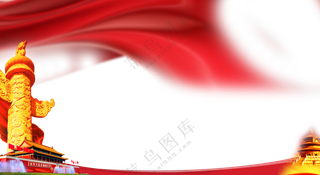 红绸子与华表建筑元素免抠图片素材