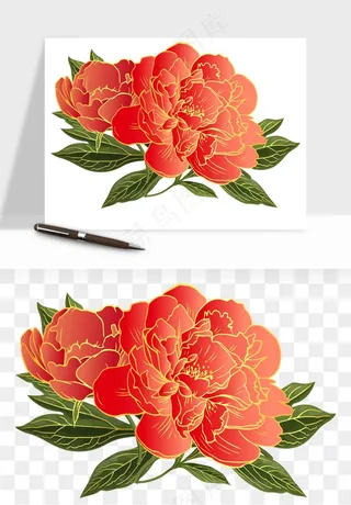 手绘国潮牡丹花花卉图案png免抠