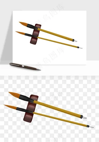 中式砚台毛笔书法png免抠