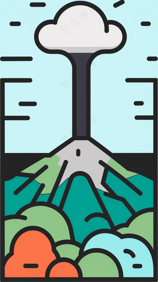 火山喷发 抽象粗线条简笔风景画