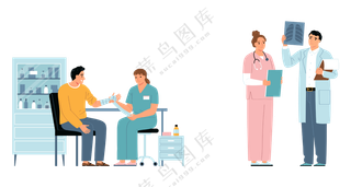 卡通护士照顾病人场景素材 (3)