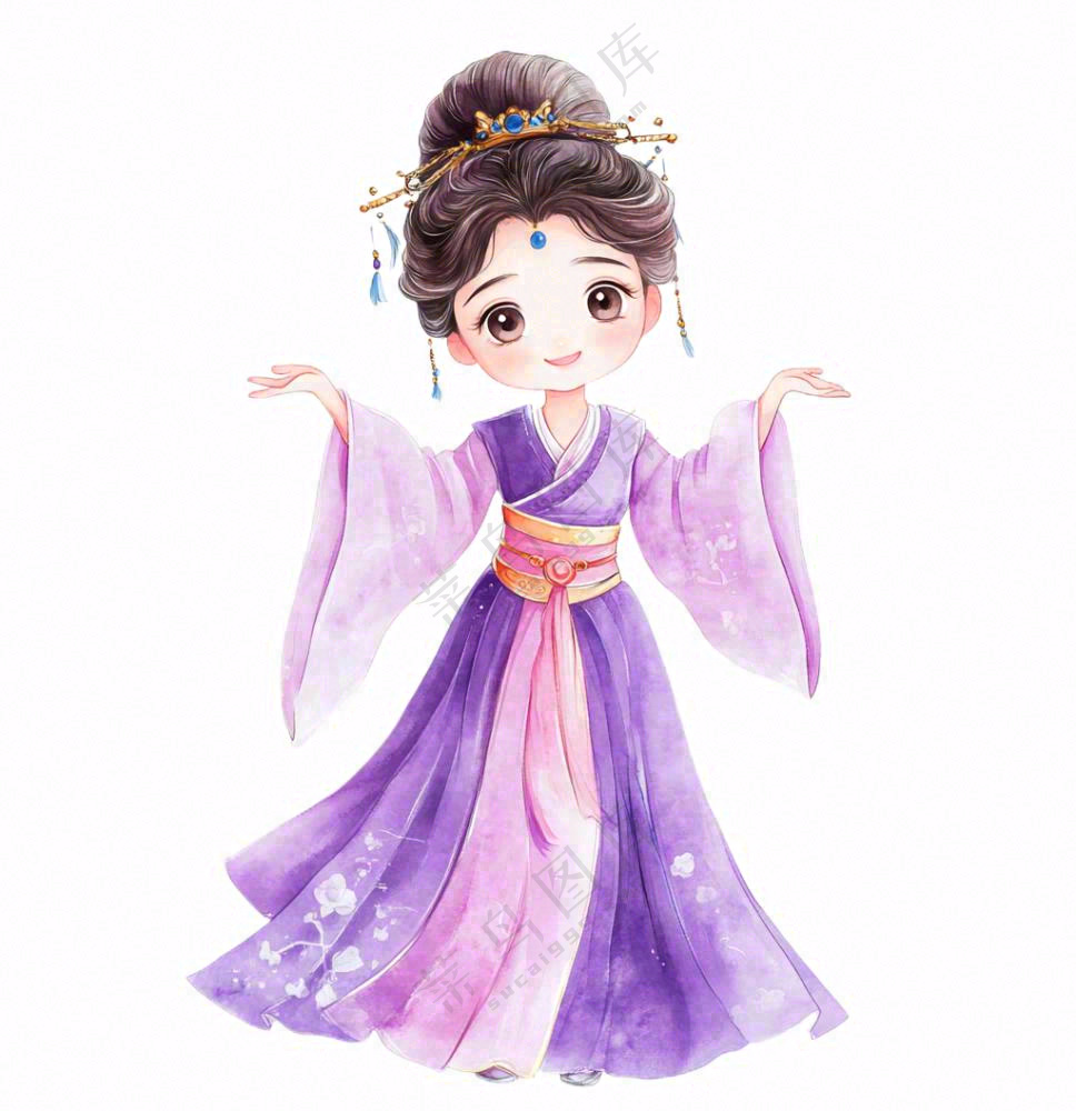 古风人物紫色舞蹈少女卡通插画免抠