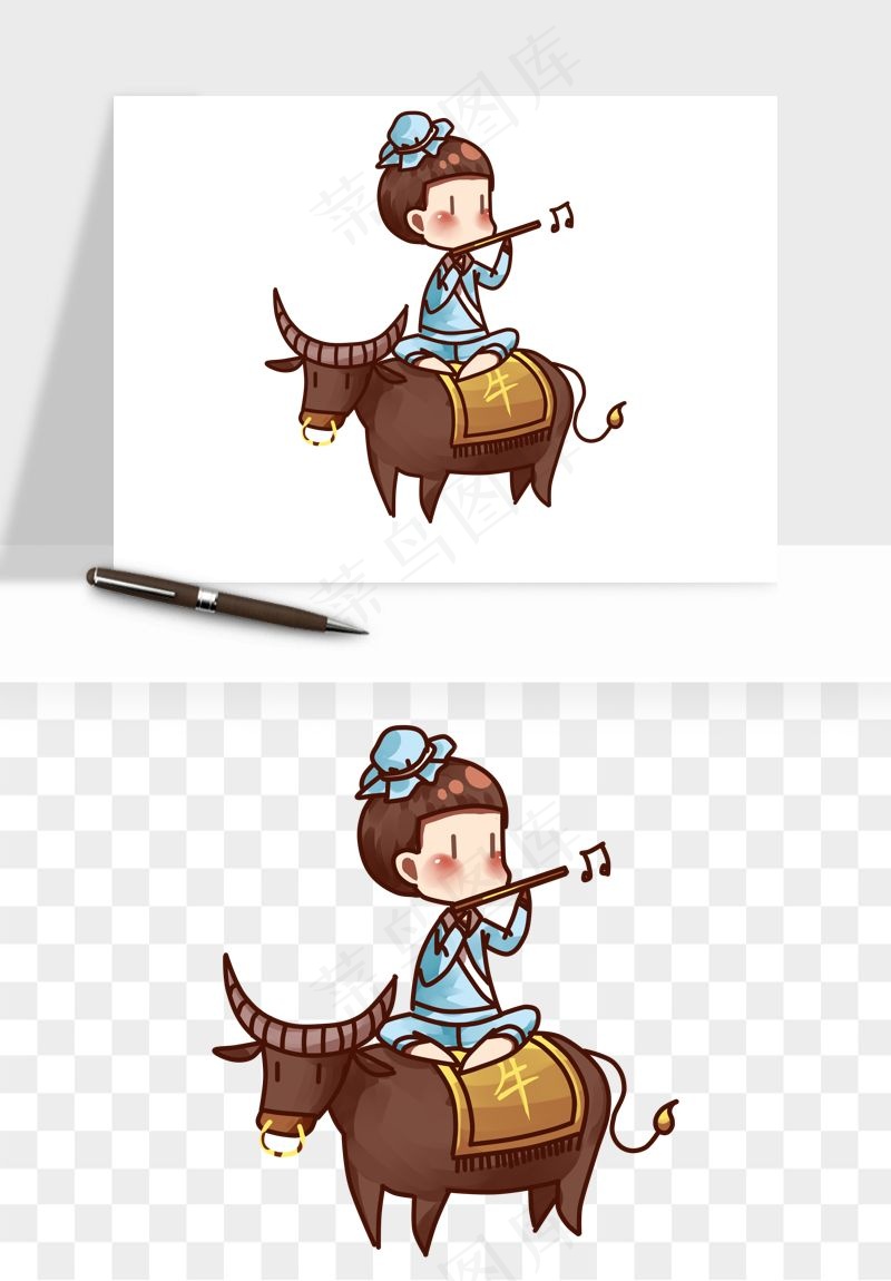 牧童放牛的孩子png免抠