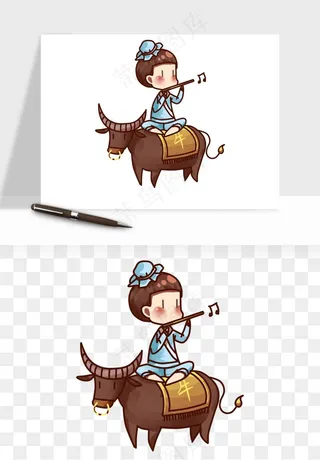 牧童放牛的孩子png免抠