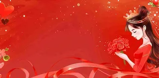 红色鲜花花束女生节女神妇女节情人节插画背景