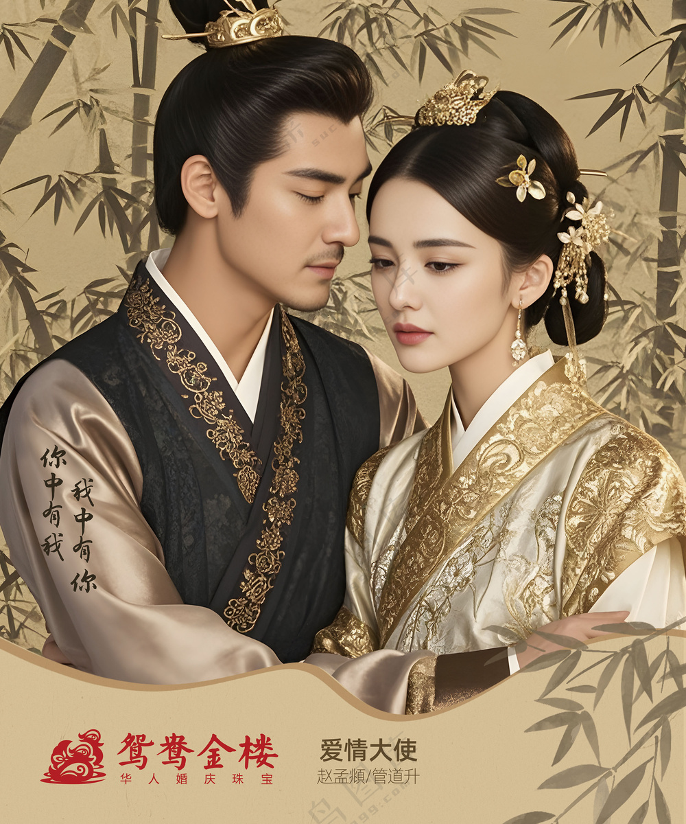 鸳鸯金楼灯箱方版爱情大师赵孟頫管道升奢华古装形象头饰调色滤镜